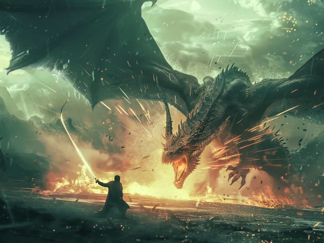 Fighting a dragon